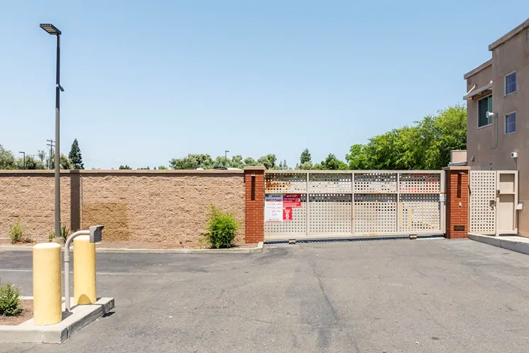 Secure gated entrance to self storage facility with controlled access